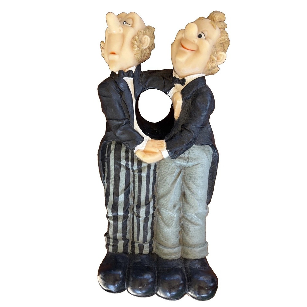 Vtg Miko Whimsical Wine Bottle Holder Butlers In Tuxedo Resin Bar Decor Gift